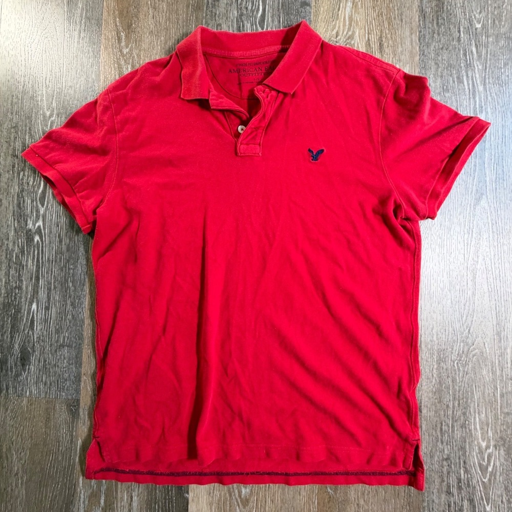 American Eagle Polo Shirt Mens Large Red Short Sleeve Athletic Fit 5517